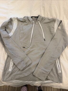 adidas Gray Hooded Pullover with White Accents